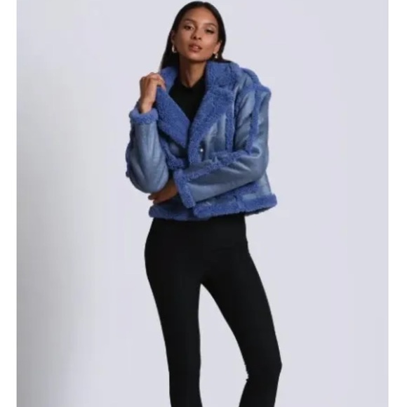 NWT For All Mankind Blue fleece and vinyl jacket SUPER HOT DESIGNER! - Picture 2 of 6